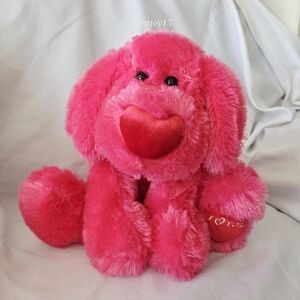 Chosun Pink Dog Plush Stuffed Toy Heart Nose Floppy Laying I Love You 16 Inch
